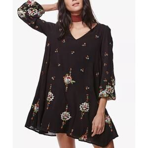 Free People Oxford Embroidered Shift Dress XS Boho Mini Casual Festival